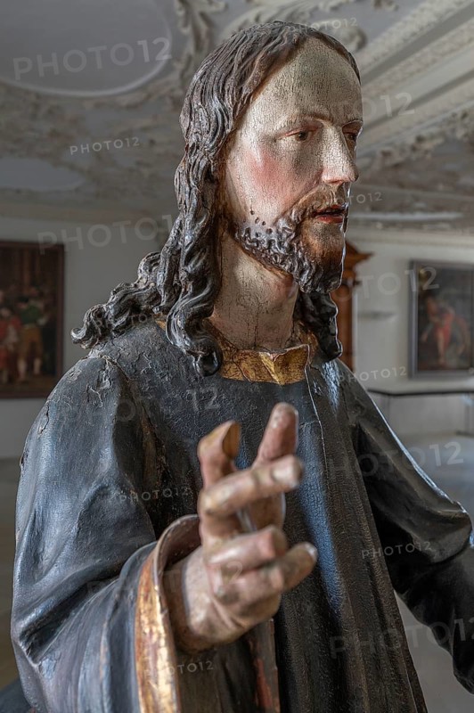Palmesel wooden figure around 1880, Christ detail, Dominican convent Wettenhausen, Swabia, Bavaria, Germany