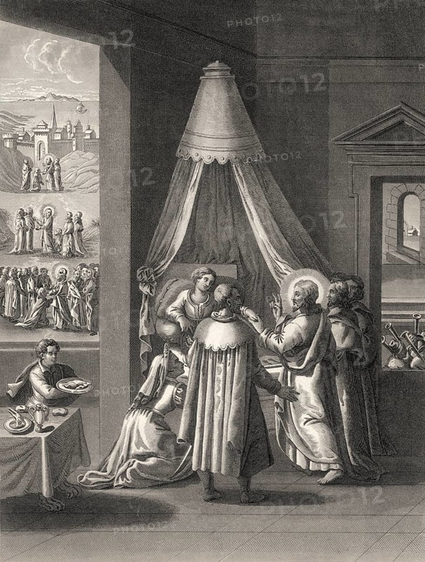 Raising of the dead, the daughter of Jairus, New Testament, 1853, digitally restored