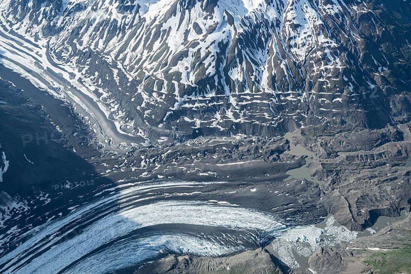 Detail, glacier, aerial view, Alaska Range, Denali National Park, Alaska, USA