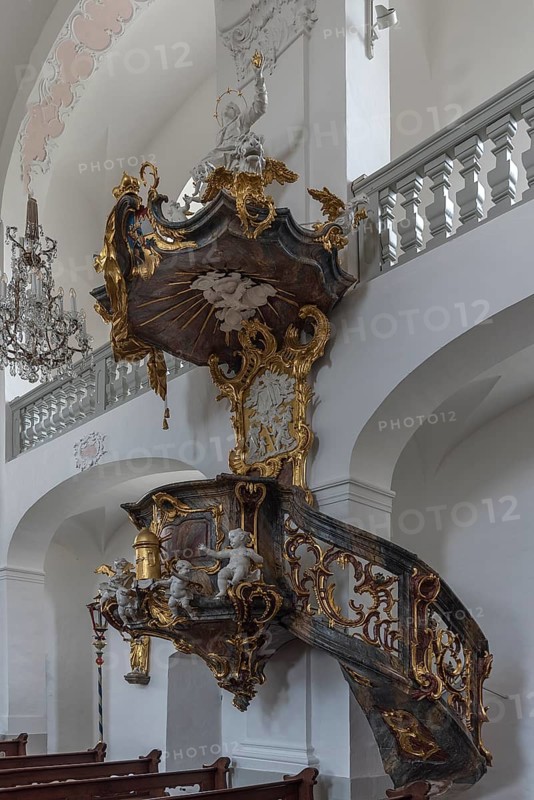 Rococo side pulpit in the pilgrimage church of Maria Limbach, built 1751-1755, Limbach, Lower Franconia, Bavaria, Germany