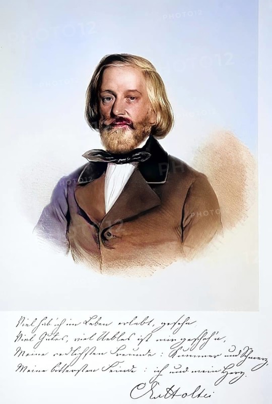 Karl Eduard von Holtei, also Carl (von) Holtei, actually Karl Eduard von Holtey (born 24 January 1798 in Breslau/Province of Silesia in the Kingdom of Prussia, died 12 February 1880), was a German writer (especially playwright), actor, reciter, theatre director and theatre manager, Historical, digitally restored reproduction from a 19th century original, Record date not stated