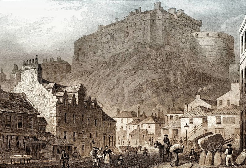 Edinburgh castle from the Vennel, Scotland, 19th century, from Modern Athens by Th. H. Shepherd