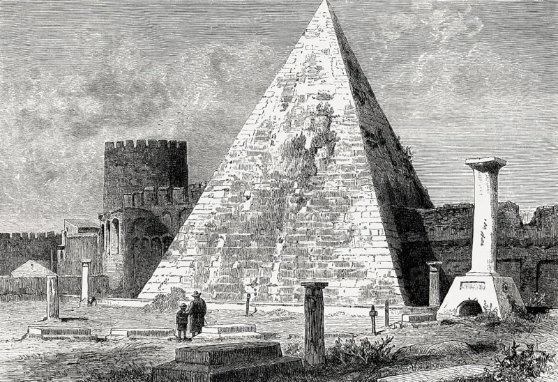 The Pyramid of Cestius, an ancient pyramid in Rome, Italy