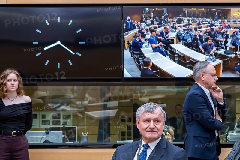 2026 state election in Baden-Württemberg. Election night in the state parliament. Three leading candidates from their parties as election losers: Hans-Ulrich Rülke from the FDP in the middle, Andreas Stoch from the SPD on the right, leading left-wing candidate Amelie Vollmer. Stuttgart, Baden-Württemberg, Germany