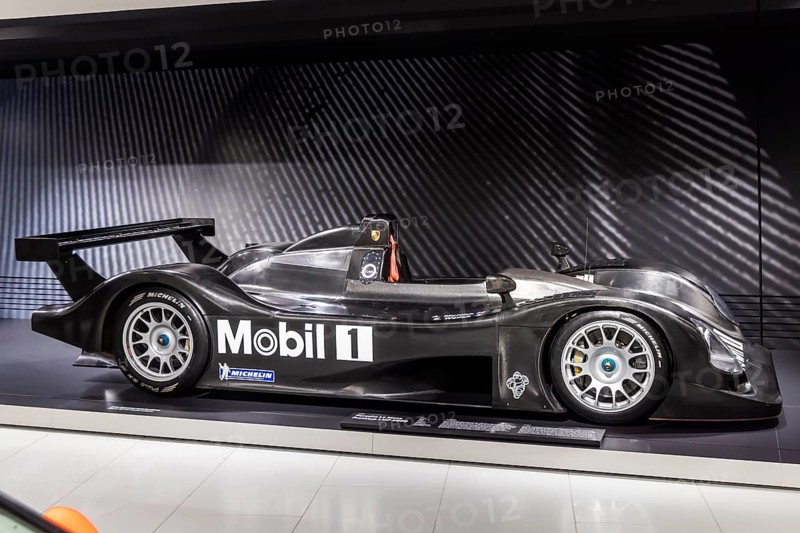 Porsche Museum Stuttgart-Zuffenhausen. Porsche Le Mans prototype LMP 2000 built in 1999. The automotive museum of Dr. Ing. h.c. F. Porsche AG shows racing cars and iconic cars from automotive history. interior view. Stuttgart, Baden-Württemberg, Germany