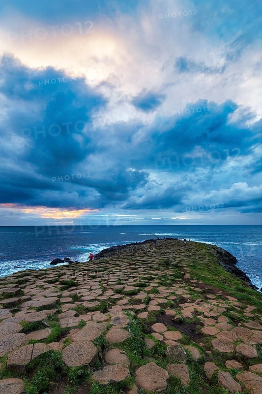 Rocky coast with basalt columns, coastline, dusk by the sea, Giant's Causeway, Giants Causeway, Causeway Coastal Route, Antrim, Northern Ireland, Great Britain