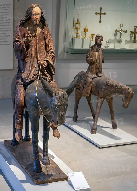 Two palm donkeys, wooden figures left around 1520, right around 1350, Diözesan Museum, Rottenburg, Baden-Württemberg, Germany