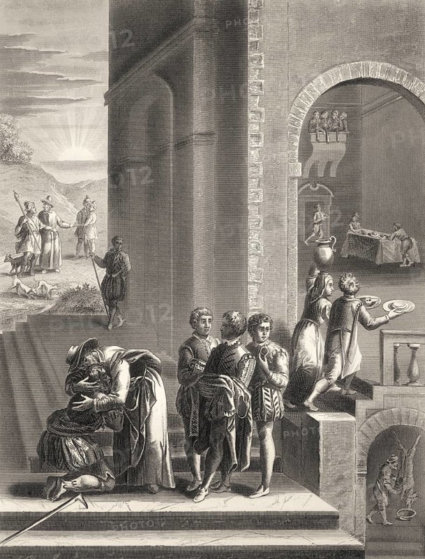 The Parable of the Prodigal Son, Return of the Prodigal Son, New Testament, steel engraving 1853, digitally restored