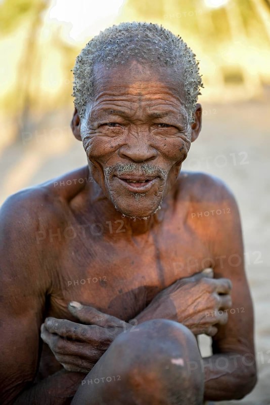 Older Bushman, portrait, ethnicity of Ju/' Hoansi-San, village //Xa/oba, near Tsumkwe, Otjozondjupa region, Namibia