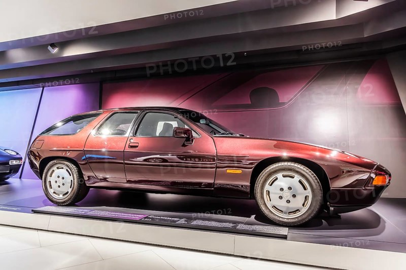 Porsche Museum Stuttgart-Zuffenhausen. Porsche 928 S4 H50 built in 1987. The automotive museum of Dr. Ing. h.c. F. Porsche AG shows racing cars and iconic cars from automotive history. interior view. Stuttgart, Baden-Württemberg, Germany