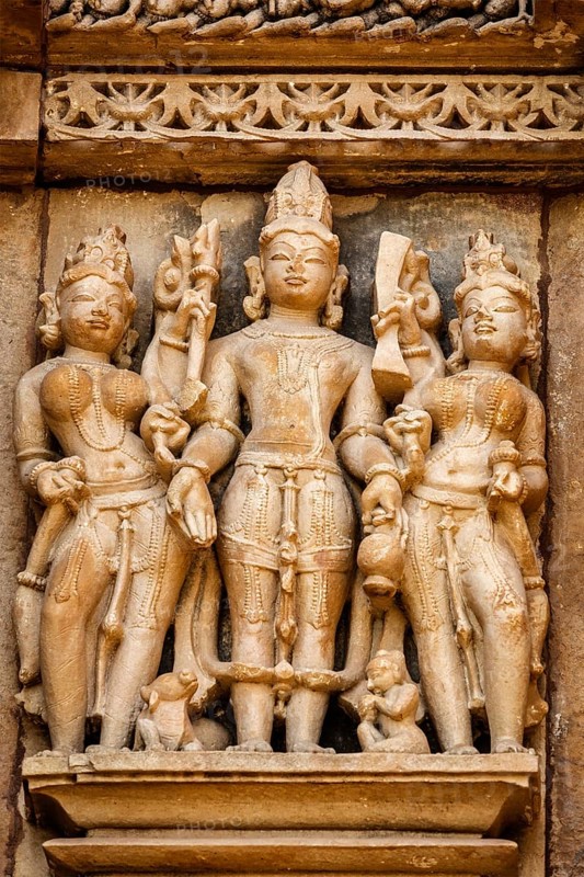 Famous stone carving sculptures, Vishvanath Temple, Khajuraho, India. Unesco World Heritage Site