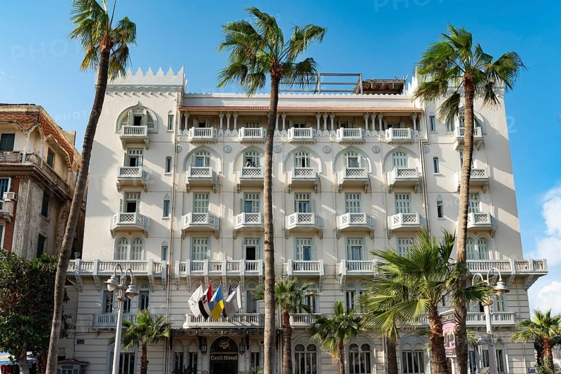 Alexandria, Egypt. December 3rd 2022. Famous Cecil Hotel popular with well known writers such as Lawrence Durrell and Naguib Mahfouz, Saad Zaghloul Square, Corniche, Alexandria, Egypt