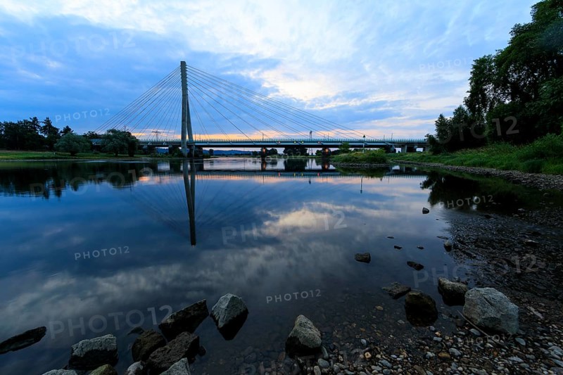 Niederwartha Bridge across the Elbe at morning light, Niederwartha, Dresden, Saxony, Germany