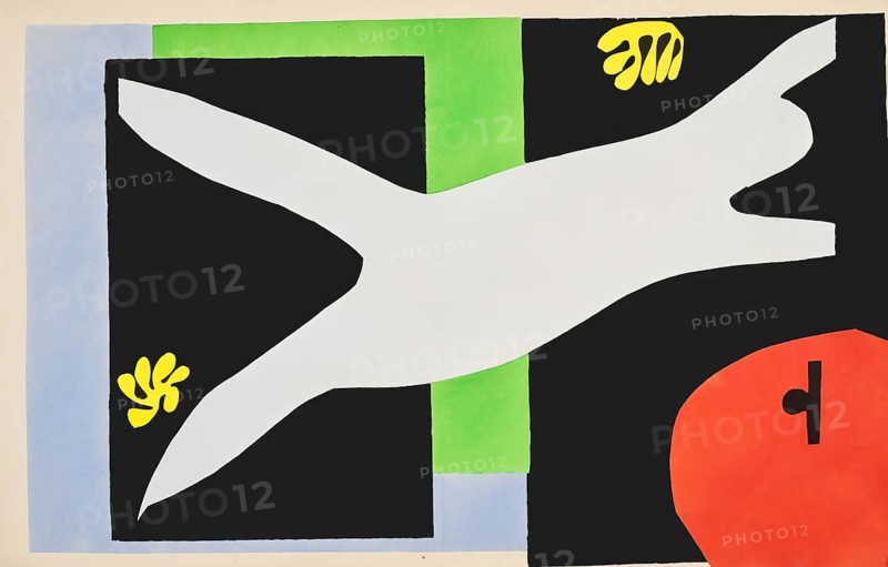 Henri Matisse, Henri Emile Benoit Matisse (born 31 December 1869, died 3 November 1954 in Cimiez), French painter, graphic artist, draughtsman, Classical Modernist. Here his work:, The swimmer in the tank (1947), The swimmer in the tank, Painting, Reproduction of the painting, Work of art, Historical, Abstract depiction with dynamic white animal form on a colourful contrasting background