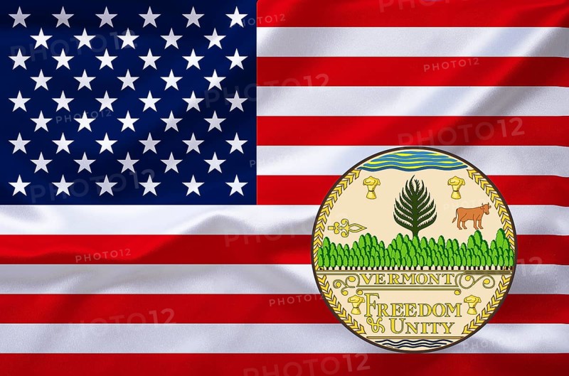 The flag of the USA with the coat of arms of Vermont, Studio