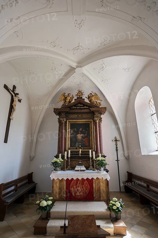 Side altar in the baroqueised town church of St. Maria, Hersbruck, Middle Franconia, Bavaria, Germany