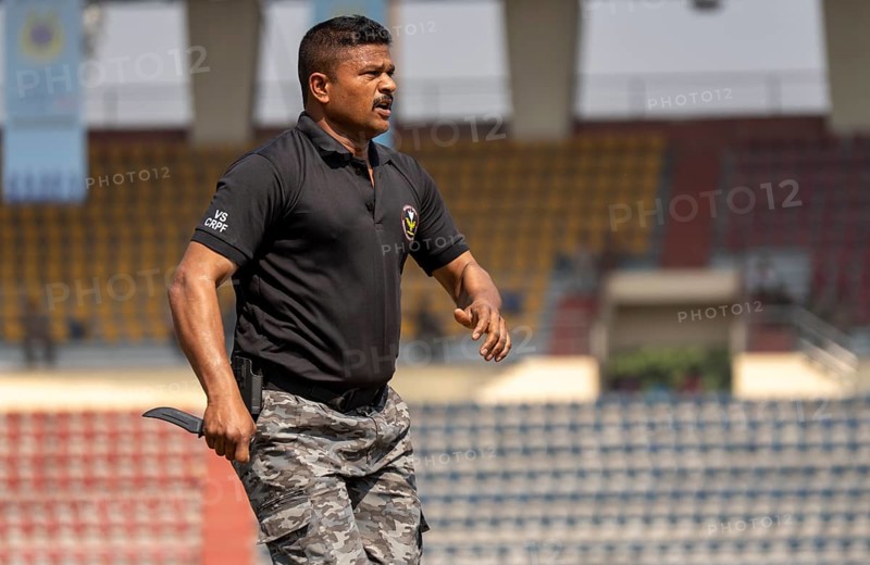 Personnel of the Central Reserve Police Force demonstrate close-combat training techniques during a drill at the 87th Raising Day celebrations, on February 19, 2026 in Guwahati, India