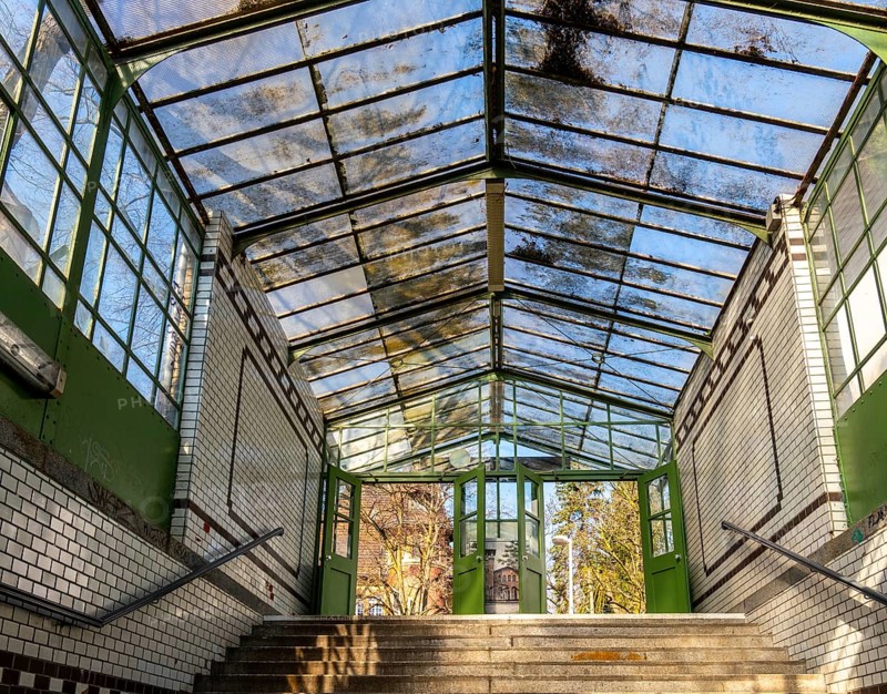 Stairs to the S-Bahn platforms at Lichterfelde West station, Berlin, Germany