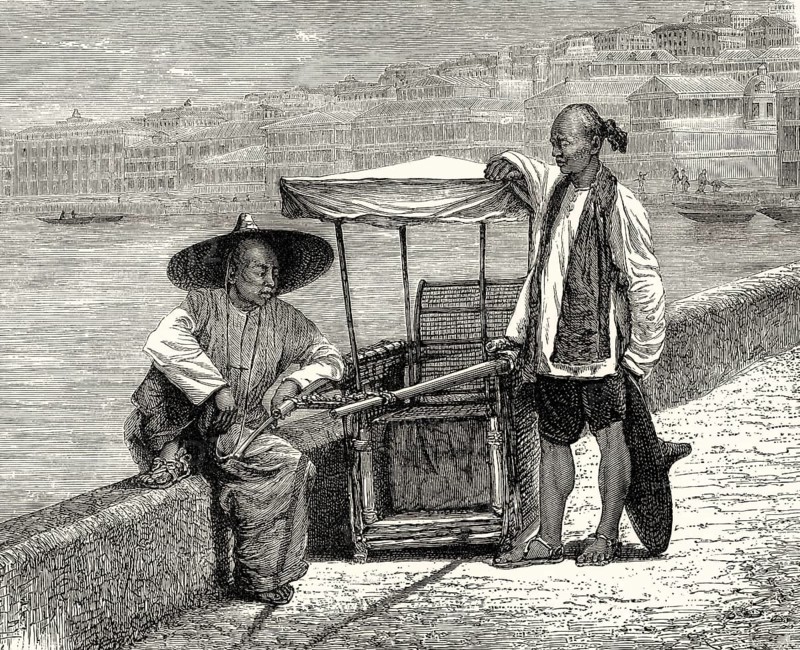 Chinese bearers with sedan chairs, 19th century