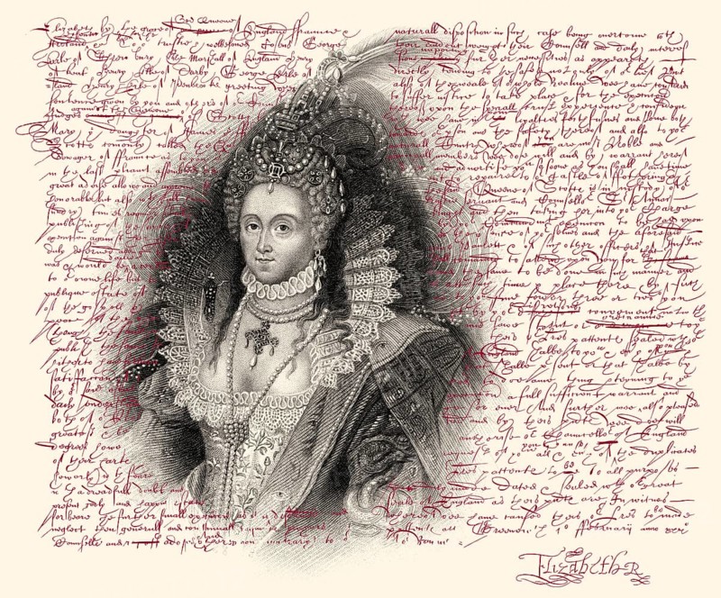Faksimile des Hinrichtungsbefehls für Maria Stuart, Königin der Schotten, verfasst von Elisabeth I. (1533-1603), Königin von England, am 1. Februar 1587
