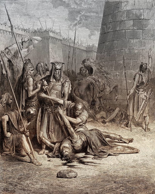 Battle of Thebaz, Death of Abimelech, Old Testament, by Gustave Doré, 1863