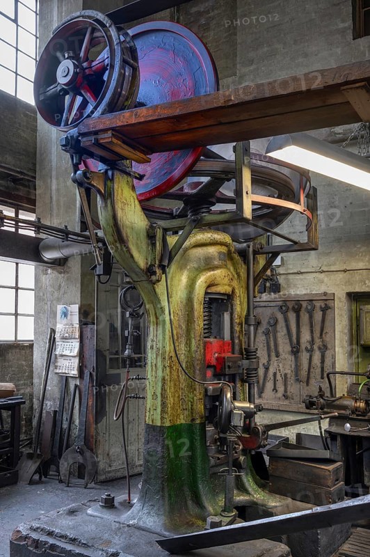 Machine in a drop forge, formerly Dietz & Pfriem valve factory, today Industrial Museum Lauf, Sicharchard Str., Lauf an der Pegnitz, Middle Franconia, Bavaria, Germany