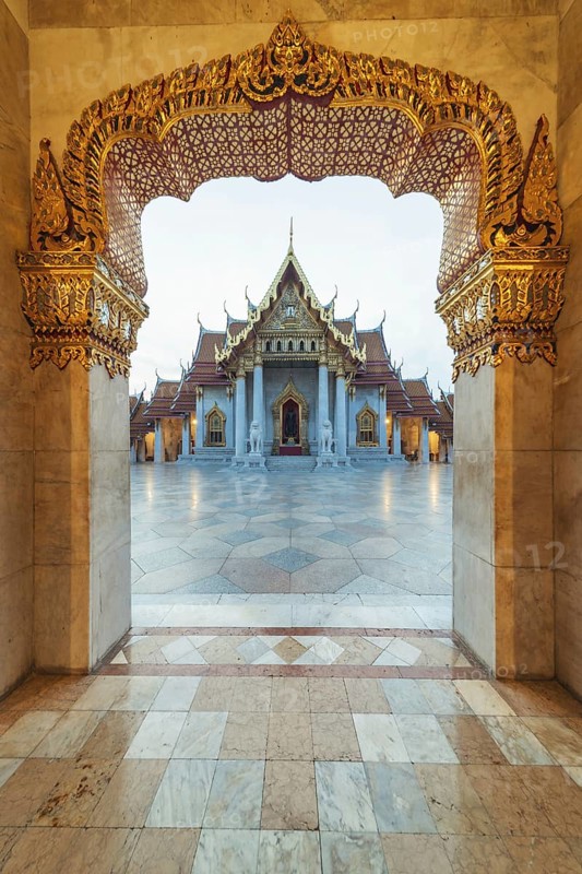 Marble temple, made of Carrara marble, Wat Benchamabopit, back of the Ubosot, temple in the Dusit district, Bangkok, Central Thailand, Thailand