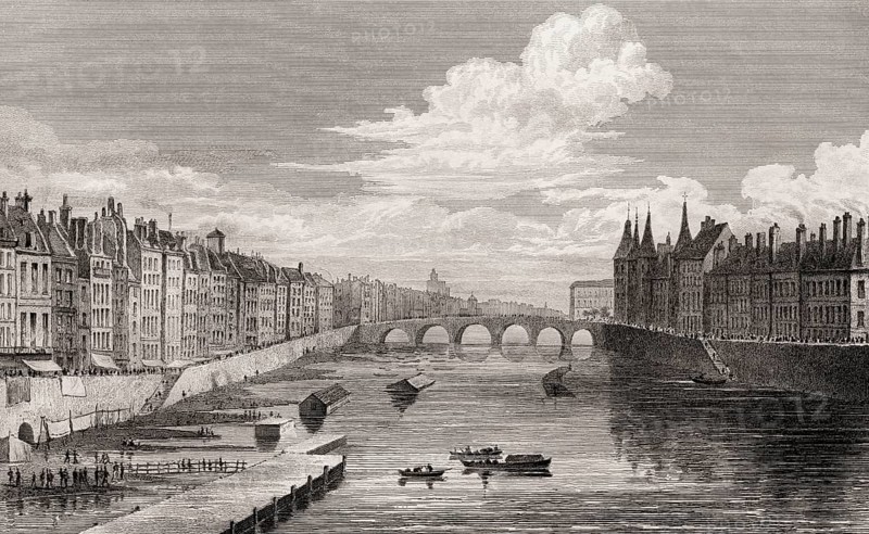 Pont au Change, Paris, antique steel engraved print, 1831