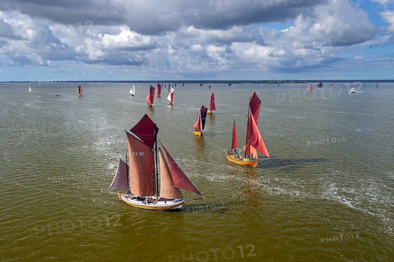 Zeesenboots, Zeesboots, Zeeskähne, traditional wooden wide-hulled sailing boats, Haffboot in Fischland-Darß-Zingst, Mecklenburg-Vorpommern, Germany