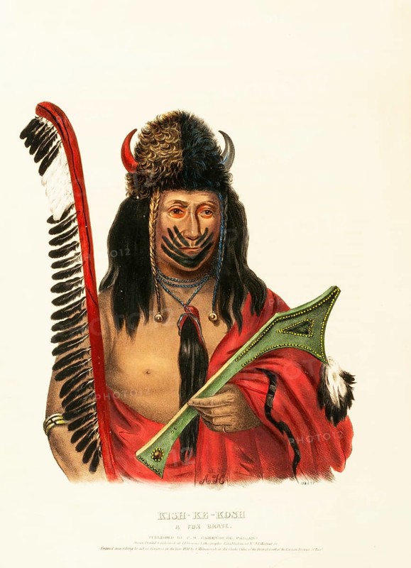 Kish-Ke-Kosh. A Fox Brave (1838), Native American, Historical Native American tribes from North America, Charles Bird King (1785, 1862), Historical, digitally restored reproduction from a 19th century original, Record date not stated