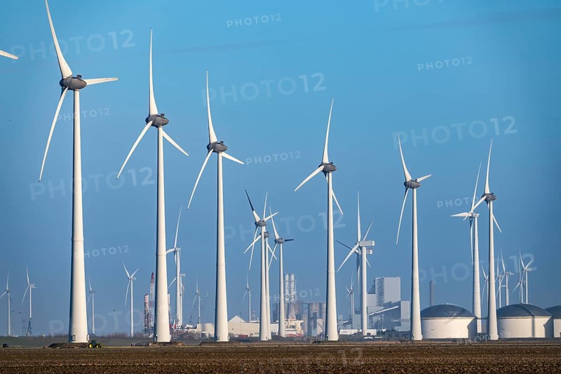 Westereems and Growind wind farms, in the north of the Netherlands, near Eemshaven, energy center, in addition to wind energy, there are coal and gas power plants and various energy infrastructure facilities, Vopak tank farm, the Netherlands