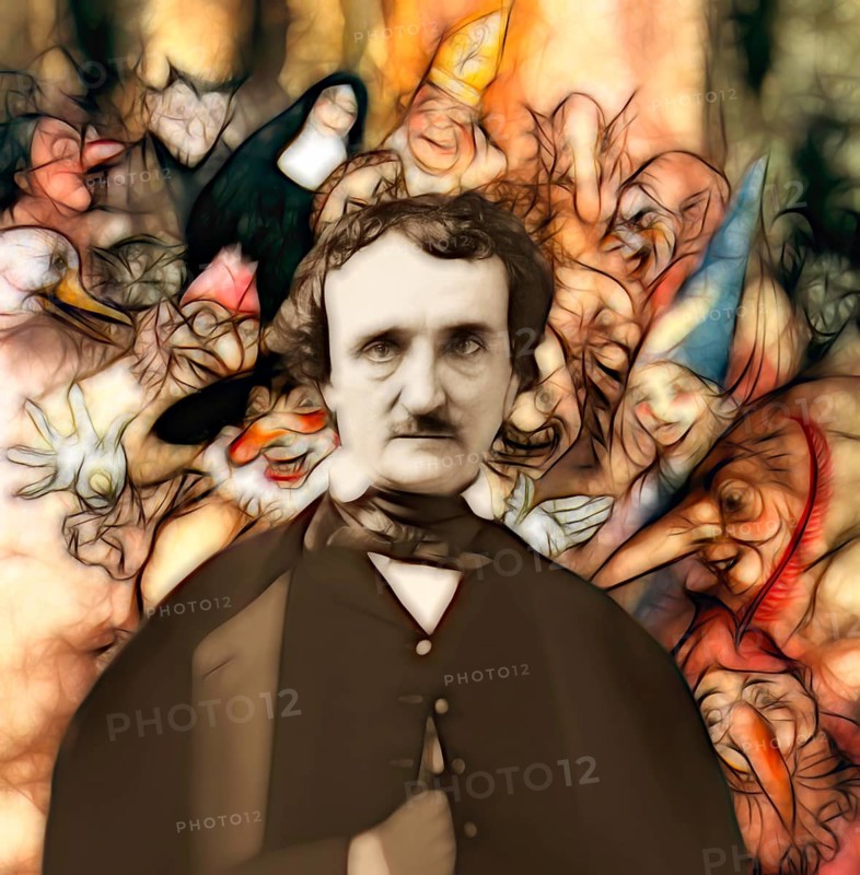 Portrait of Edgar Allan Poe, The Masque of the Red Death, illustration from Poe's Tales of Mystery & Imagination by Arthur Rackham, digitally edited
