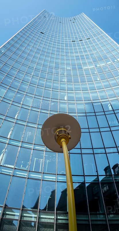 Street lamp, modern lamp design in front of an office building, Frankfurt, Hesse, Germany