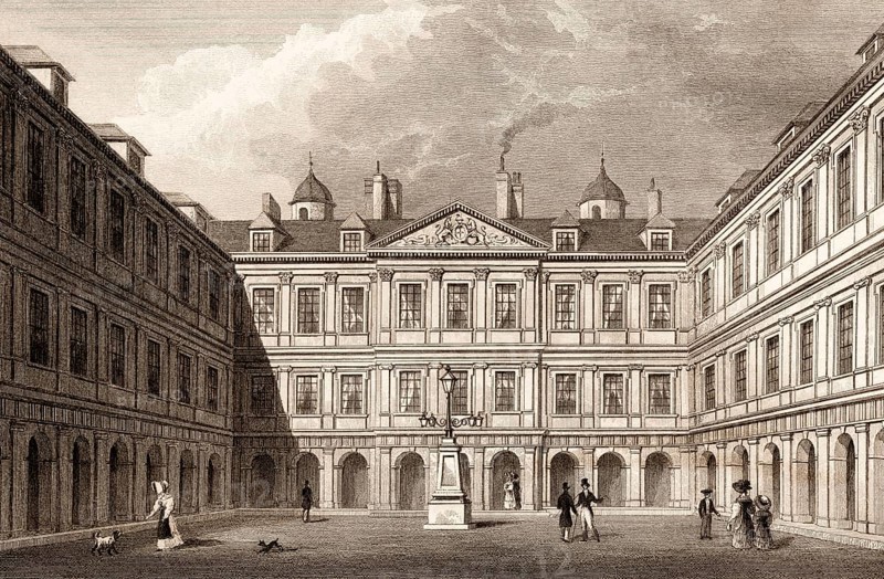 The courtyard of the Palace of Holyroodhouse, Edinburgh, Scotland, 19th century, from Modern Athens by Th. H. Shepherd