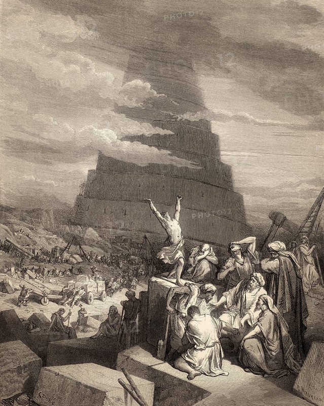 The Tower of Babel, Old Testament, woodcut by Gustave Doré