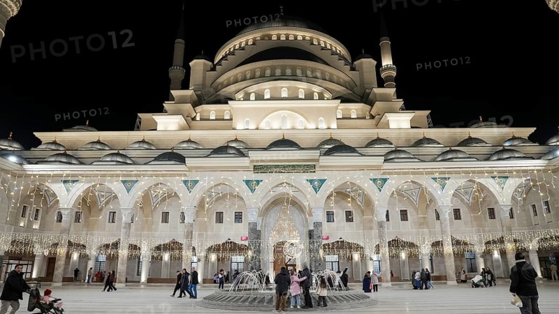 Muslims perform Tarawih prayers at the Millet Mosque, the second largest mosque in Turkey, which is beautifully decorated with festive Ramadan lights amidst a spiritual atmosphere in Gaziantep, Turkey on March 11, 2026, Gaziantep, Turkey