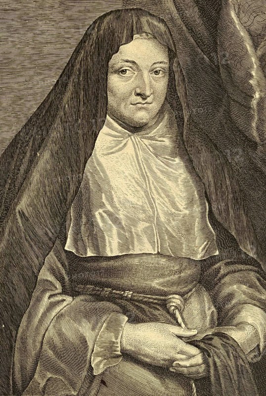 The Infanta Isabella Clara Eugenia of Spain (1566-1633), dressed in Dominican habit, is shown standing half-length frontally, hands clasped in front of her, Historic, digitally restored reproduction from an original of the period