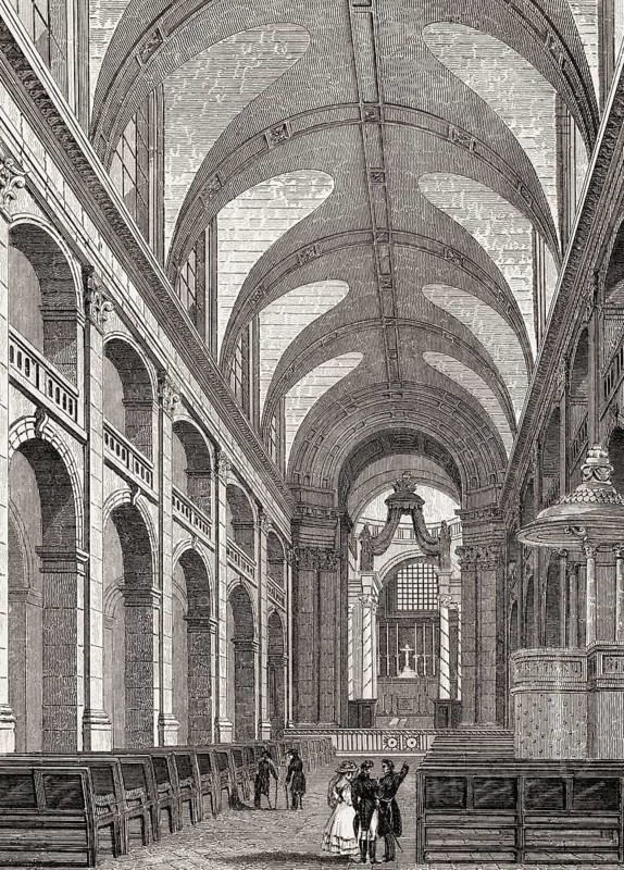 Interior, Dome of Les Invalides, Paris, antique steel engraved print, 1831