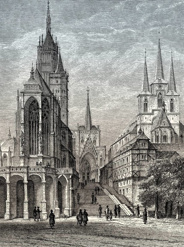 Cathedral Hill with Erfurt Cathedral and St Severus, Erfurt, Thuringia, Germany, 19th century