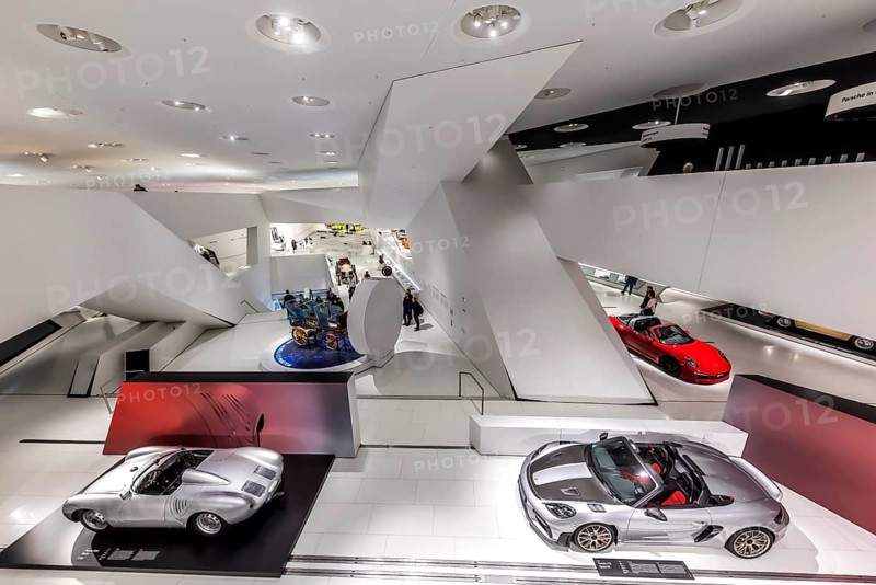 Porsche Museum Stuttgart-Zuffenhausen. The automotive museum of Dr. Ing. h.c. F. Porsche AG shows racing cars and iconic cars from automotive history. Stuttgart, Baden-Württemberg, Germany