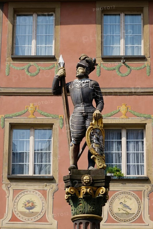 Fountain figure on the town hall square, old town, Stein am Rhein, Canton Schaffhausen, Switzerland