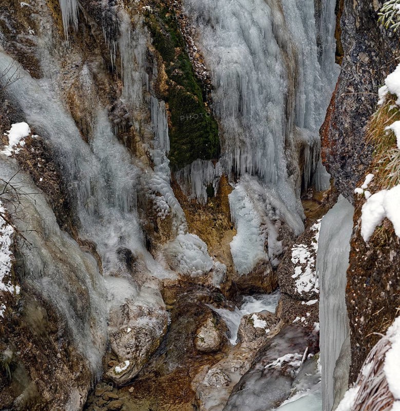 Gießenbachklamm, winter, icy, detail, Kiefersfelden, Upper Bavaria, Bavaria, Germany