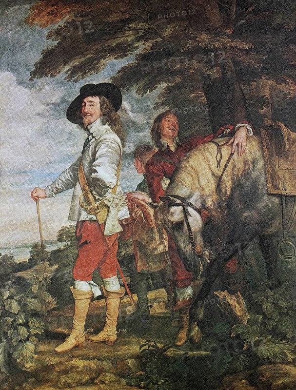 Charles I, Charles I, 19 November 1600 to 30 January 1649, King of England, Scotland and Ireland from 1625 to 1649, painting by Van Dyck, digital reproduction of an original from the 19th century, historical, men in aristocratic dress with a horse in a wooded landscape