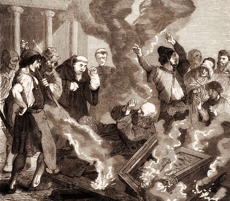 Peter of Bruys, Pierre De Bruys or Peter de Bruis, 1117 – c.1131, a popular French religious teacher, burning in his own bonfire