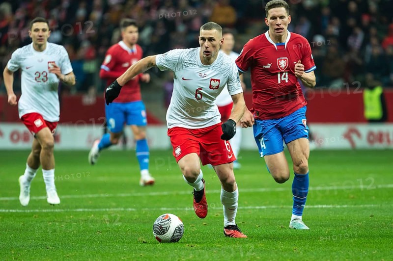 WARSAW, POLAND - NOVEMBER 17, 2023: Qualifications for UEFA Euro 2024. Match Poland - Czech Republic 1:1. In action Jakub Piotrowski