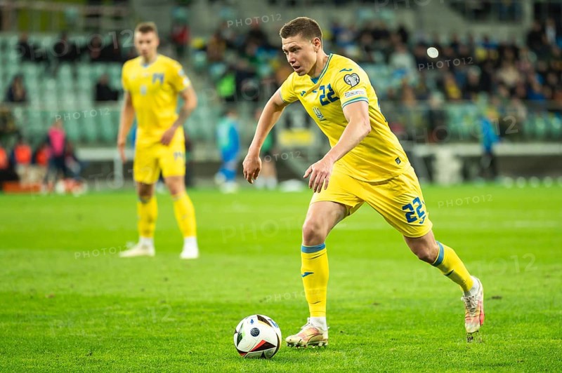 WROCLAW, POLAND - MARCH 26, 2024: Qualifications for UEFA Euro 2024. Final play-off match Ukraine - Iceland 2:1. In action Mykola Matviyenko.