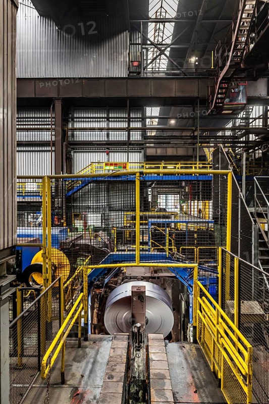 Thyssenkrupp hot rolling mill, coil im tilting mill, Hohenlimburg, Hagen, North Rhine-Westphalia, Germany