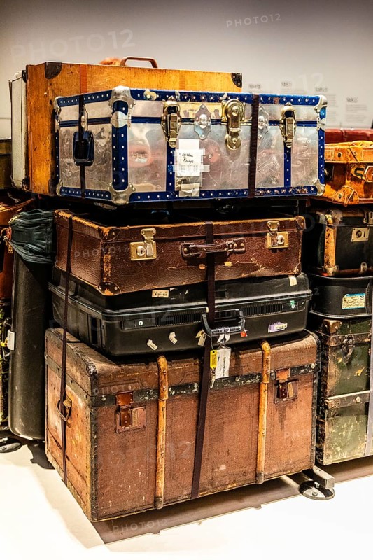 Luggage maze, historic suitcases, FENIX, museum about migration, in a historic warehouse in Katendrecht, hub for emigrants who set off overseas on the Holland-America line, Rotterdam, the Netherlands