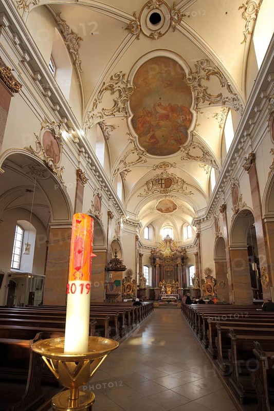 Baroque St. Blasius church with ceiling fresco, interior view, Fulda, Hesse, Germany