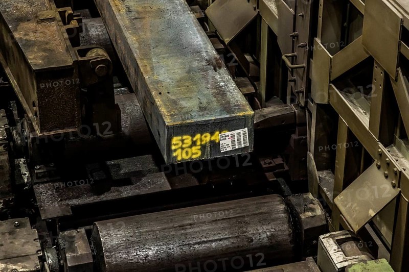 ThyssenKrupp hot rolling mill, slab just in front of the furnace is used, Hohenlimburg, Hagen, North Rhine-Westphalia, Germany